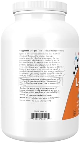 NOW Foods Supplements, L-Lysine (L-Lysine Hydrochloride) Powder, Supports Collagen Synthesis*, Amino Acid, 1-Pound