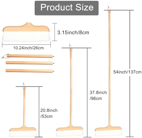 Gloffer Indoor Wood Wool Broom,Ultra Soft Bristles Broom with Long Handle,Sweeping Kitchen Brooms for Home Cleaning,Floor,Office
