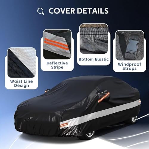 10 Layers Car Cover Custom Fit for Mercedes Benz C Class C250 C300 C43 C63 (1993-2025), Waterproof All Weather for Automobiles, Outdoor Full Cover Sun Dust Rain Protection with Cotton. Black