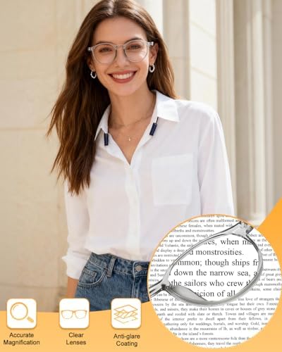 5-Pack Reading Glasses for Women Men, 1.5 Blue Light Blocking Computer Glasses with Spring Hinge, Round Fashion Readers with Case and Cleaning Cloth