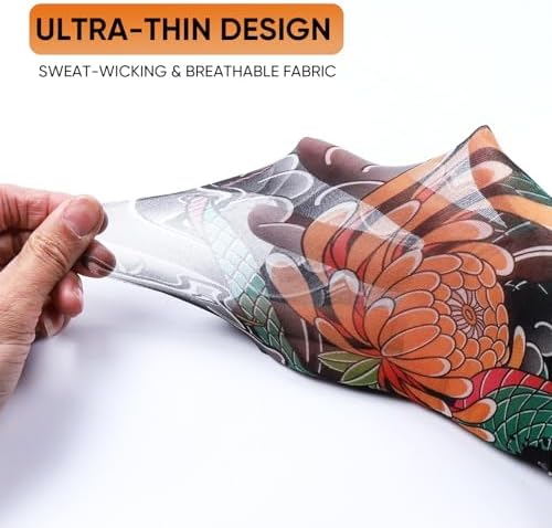 Cooling Sun Protection Tattoo Sleeves for MenWomen,UltraRealistic,UltraThin Breathable,Seamless Cuffs,High Stretch