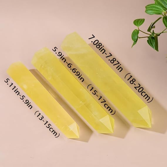 Large Natural Citrine Healing Crystal Wand 5.9-6.69" Natural Crystal Tower 6 Faceted Chakra Crystal Point Meditation Therapy Reiki Energy Stone Home Decor Collection Gift
