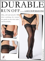 DORALLURE Thigh High Stockings Silicone Lace Top Stay Up Silky Semi Sheer Pantyhose for Women Hold Up Nylon