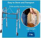 Carex Folding Walker with Wheels for Seniors, Portable Medical Walker with Adjustable Height, 30-37 Inches, Mobility Aid for Adults, Elderly, and Handicapped, Foldable, Aluminum Frame, Lightweight
