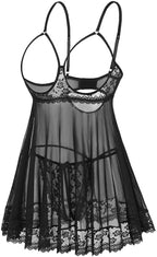 Avidlove Sexy Lace Babydoll Dress Lingerie for Women Sheer Mesh Chemise Sleepwear Exotic Boudoir Outfits