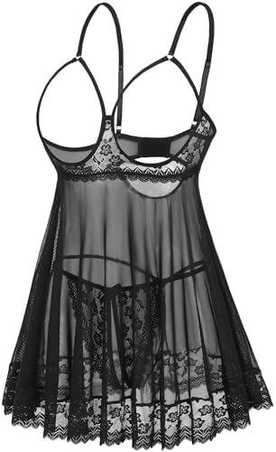 Avidlove Sexy Lace Babydoll Dress Lingerie for Women Sheer Mesh Chemise Sleepwear Exotic Boudoir Outfits
