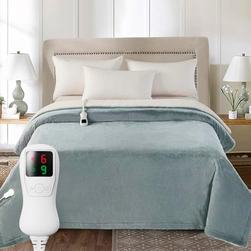 Electric Blanket Full Size 72"x84", Heating Blanket, Soft Flannel Heated Blanket, 9 Heating Levels,1-9 Hours Auto Off, Fast Heating, Overheat Protection, Machine Washable,Gifts for Woman, Gray