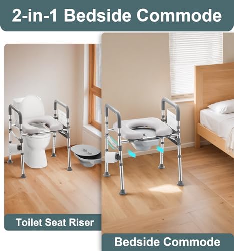 HOMLAND Raised Toilet Seat with Handles, FSA HSA Eligible 500lb Toilet Seat Riser for Seniors with Bedpan, Adjustable Height & Width, Handicap Elevated Toilet Seat for Elderly, Bedside, Fit Any Toilet