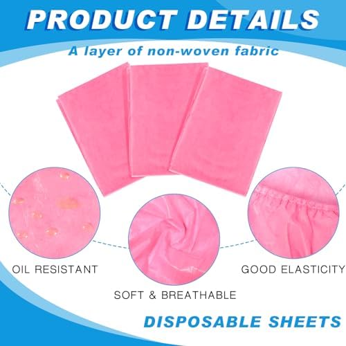 Mixweer 30 Pcs Oilproof and Waterproof Massage Table Sheets Fitted Spa 39 x 87 Inches Bed Cover Disposable Protective Sheets for Beauty Salon Skincare(Pink)