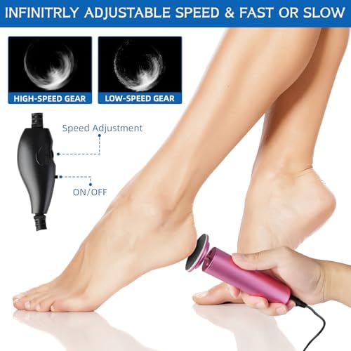 Dermave Electric Foot Callus Remover, Callus Remover for Feet, Foot File Grinder Tool with Speed Controller, Electric Callus Remover with 60pcs Replacement Sandpaper Disk for Women Men, Pink