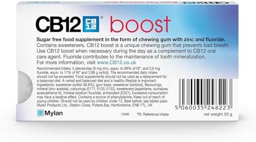 CB12 12 X Boost Sugar Free Chewing Gum Strong Mint 10 Pieces 20G