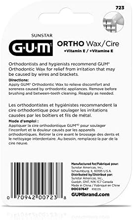 GUM Orthodontic Wax for Braces and Dental Devices - Soothing Dental Wax with Vitamin E and Aloe Vera - Clear Color - Unflavored (Pack of 6)