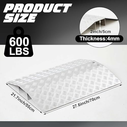 2" Wheelchair Ramp, 21.7" W x 27.6" L Bridge Threshold Aluminum 800lbs Capacity with Supporting Frame and Non-Slip Surface, Door Ramp for Doorways Wheelchairs Stairs Steps