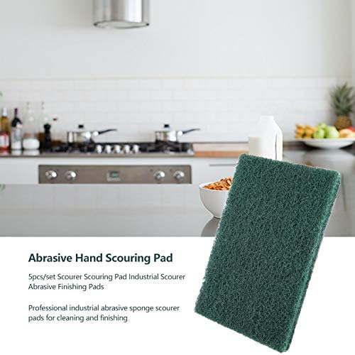 Akozon 5pcsset Industrial Scouring Pads, Abrasive Scourer, Heavy Duty Finishing & Cleaning Sponge Pads (Green)