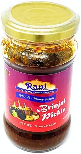 Rani Brinjal (Eggplant) Pickle Mild (Achar, Spicy Indian Relish) 10.5oz (300g) Glass Jar ~ Vegan | Gluten Free | NON-GMO | No Colors | Popular Indian Condiment, Indian Origin