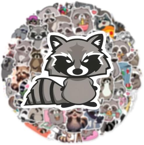 50Pcs Cute Raccoon Stickers for Kids Waterproof Cartoon Animal Stickers for Water Bottle Vinyl Sticker for Laptop Scrapbook Kids Classroom Party Favor(Raccoon)