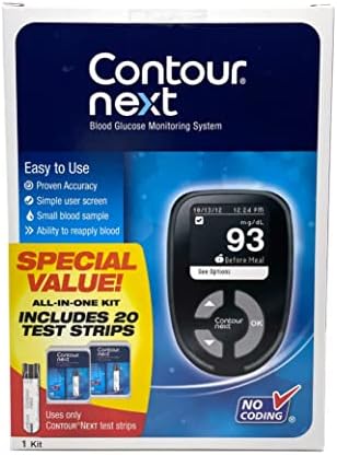 Ascensia CONTOUR NEXT Blood Glucose Monitoring System – All-in-One Kit for Diabetes with Glucose Monitor and 20 Test Strips For Blood Sugar & Glucose Testing
