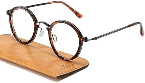 JOLLYNOVA Retro Round Blue Light Blocking Reading Glasses for Women Men,Metal Anti UV Readers (Leopard & Single Vision, 2, x)