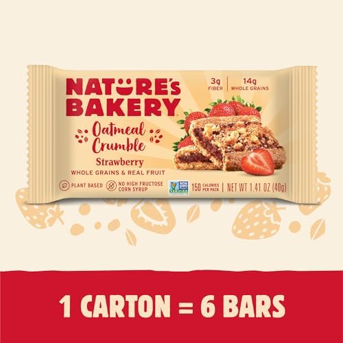 Nature’s Bakery Oatmeal Crumble Bars, Strawberry, Real Fruit, Vegan, Non-GMO, Breakfast Bar, 1 Box With 6 Bars, 6 Count