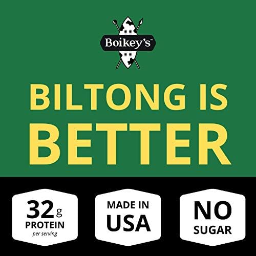 Boikeys Biltong South African Style Beef Jerky - Chili Flavor - Gluten Free - Zero Sugar Keto Friendly - 32g Protein - Premium Round Roast Beef Cuts - Naturally Cured - 2 oz (3 Pack)