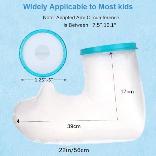 Kids Arm Cast Cover for Shower Bath Teens Waterproof and Watertight Cast Bandage Protector Bag for Broken Surgery Wound Arm, Hands, Wrists,Protector Bag (S-17.5inches)