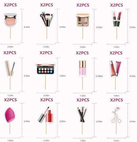 24PCS Makeup Cupcake Toppers - Makeup Cupcake Toppers for Girls Make-up Birthday Party Decorations Cosmetics Cake Toppers Make Up Party Supplies for Bridal Shower Cosmetics Party