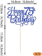 Rsstarxi 1 Pack Happy 75th Birthday Cake Topper Number 75 Seventy Five Years Old Birthday Cake Pick Decoration for Men Women 75th Birthday Anniversary Party Decorations Supplies Blue