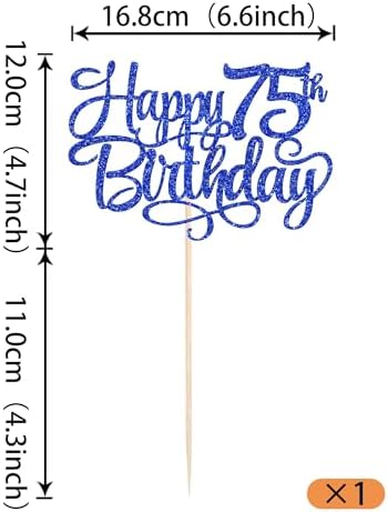 Rsstarxi 1 Pack Happy 75th Birthday Cake Topper Number 75 Seventy Five Years Old Birthday Cake Pick Decoration for Men Women 75th Birthday Anniversary Party Decorations Supplies Blue