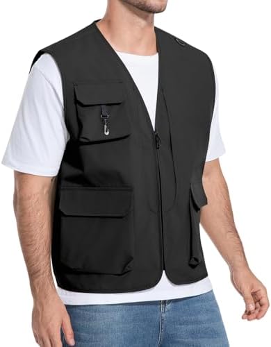HYCOPROT Men’s Outdoor Fishing Vest, Lightweight Waterproof Sleeveless Utility Cargo Jacket for Hiking Hunting