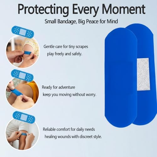 120 Pack PE Blue Adhesive Bandages for Food Service and Catering, Metal Detectable, Waterproof Woven PE Strips 1" X 3"