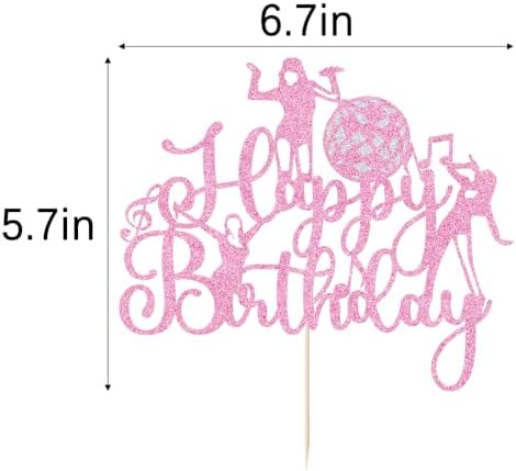 Microphone Happy Birthday Cake Topper-Music Lover Birthday Decorations，Glitter Host Music Cake Decor Karaoke Musical Theme Girls Birthday Party Decoration Supplies