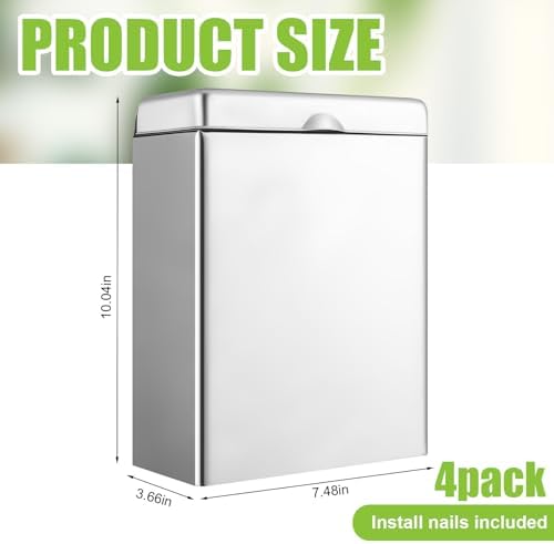 Tioncy 4 Pcs Sanitary Napkin Receptacle, Tampon Disposal Bin Wall Mounted Tampon Holder Stainless Steel Sanitary Napkin Disposal Bins for Home Office Public Restrooms Bathroom (Natural Color)