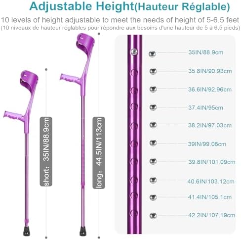 Folding Crutch (x1 Unit) Forearm Crutch Anti-Drop Cuff Reduces the Hassle of Picking Up Forearm Crutch，Comfortable Grip and Wear-Resistant, Non-Slip Forearm Crutch (Single Violet)