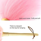 Lambswool Duster 14'' Length Solid Wooden Handle Leather Hang Strap for Cleaning Ceiling Fans Window Blinds Computer Furniture Figurines TV Natural Feather Duster,Pink