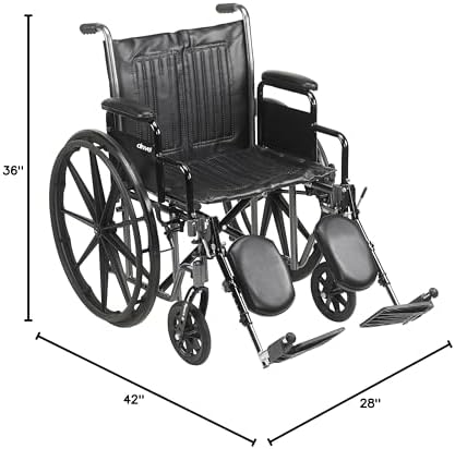 Drive Medical SSP220DDA-ELR Silver Sport 2 Full-Reclining Transport Wheelchair with Detachable Desk Arms and Swing-Away Elevating Leg Rest, Black