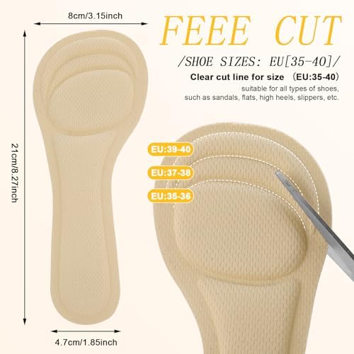 4 Pairs High Heel Inserts for Women 3/4 Length Insoles Heel Pads for High Heels Sponge Shoe Cushion Inserts Women for Heels Open Toes Sandals, Relief Foot Pain Shock Absorption