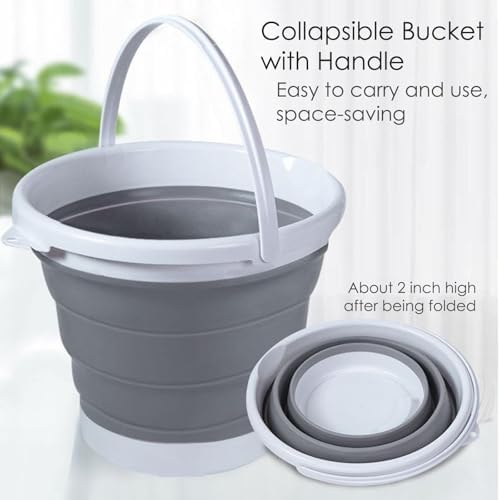 Collapsible Bucket 5L, 1.3 Gallon Foldable Portable Water Mop Bucket with Sturdy Handle, BPA-Free Plastic for Car Washing, Home Cleaning, Camping, Hiking, Fishing, Travel & Outdoor