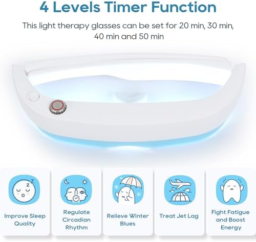 Light Therapy Glasses, Glasses Therapy Lamp Portable Daylight Lamp Natural Relief for Sleep Problems, Mood Disorders and Jet lag, Light Therapy Lamp Glasses Adjustable Brightness and Timer