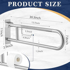 Zonon 2 Pack Flip Up Toilet Safety Rails, Anti Slip Extra Long Handicap Grab Bar with Paper Holder, Heavy Duty Bathroom Support Rail for Elderly Disabled Pregnant (Stainless Steel,30.3 Inch,Classic)