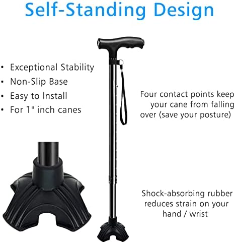XSL Cane Tips - Heavy Duty Rubbers Self Standing Quad Base Replacement Walking Cane Tips