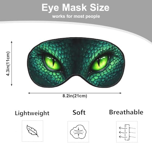 Dragon Eye Sleep Eye Mask Abstract Green Mysterious Powerful Animals Silk Eye Mask Sleeping Soft Eye Shade Cover for Men Women Boy Airplane Travel Rest with Elastic Strap