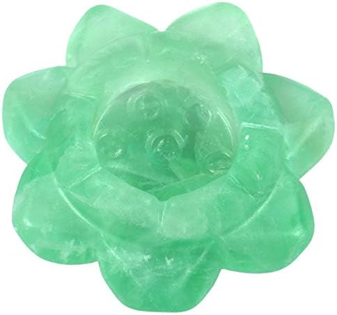 SUNYIK Handcarved Stone Lotus Flower Figurine Sculpture, Natural Healing Crystal Ball Stand Decoration, Green Fluorite, 2"