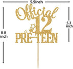 Gold Glitter Official 12 Pre-teen Cake Topper, Happy 12th Birthday/Bruh I'm12, Cheers to 12 Years 12th Birthday Party Decorations Supplies