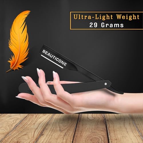 BEAUTICONE® Straight Razors for Men – Professional Barber Straight Edge Razor Kit with Replaceable Single Edge Blades - Navajas Para Barbero - Pouch Gift Box 1.2 mm Exposed for Close Shave Ultra Light