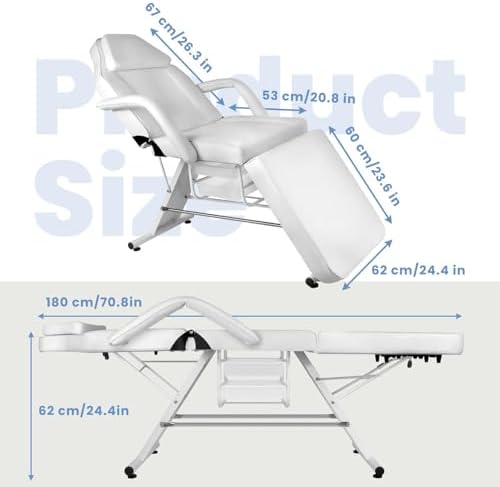 71''W Facial Beds for Esthetician, 881LBS Spa Bed Massage Table with Hydraulic Stool, Tattoo Chair 3-Section Adjustable Table with Detachable Armrests for Salon Table, Lash Chair, Beauty