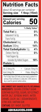 ABC Sweet Soy, Black Dark Marinade, 20.3 Oz (Pack of 2), Savory Sauce, Dip, Stir-fry, Glaze, Vegan, No MSG, Plant-based, Halal, Umami Flavor, Indonesian Kecap Manis Made with Coconut Sugar