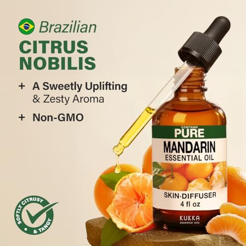 100% Pure Mandarin Oil - 4 Fl Oz Mandarin Essential Oil for Hair, Skin, Diffuser, Aromatherapy & DIY Soap Making Scent