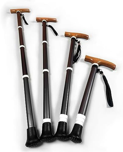 Lightweight Wooden Walking Sticks Telescopic Walking Cane Extendable Aluminum Crutches for Adults