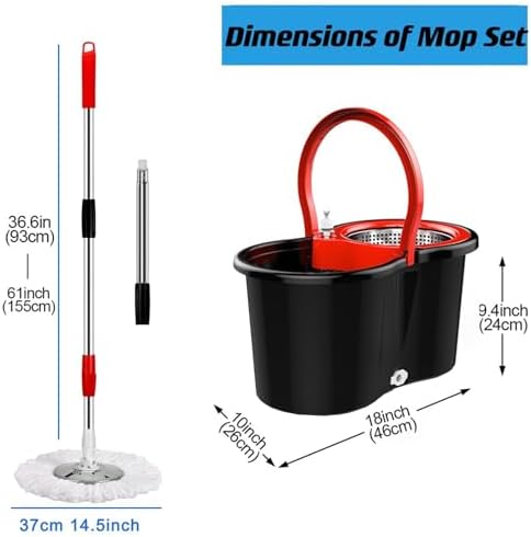 Mop and Bucket with Wringer Set 360° 3psc Microfiber Spin Mop with Bucket and Dual Mop Heads Self Wringing Spinning Mop (20QT) (1)