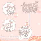 Happy 21st Birthday Cake Topper for Girls, Glitter 21st Birthday Decorations Cheers to 21 Years Candles Cakes Decorations for Celebrating Birthdays Anniversary Party Supplies(Rose Gold)